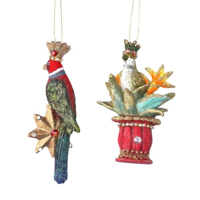 Gisela Graham Resin Parrot On Star/Pot Decoration (Set of 2)-2